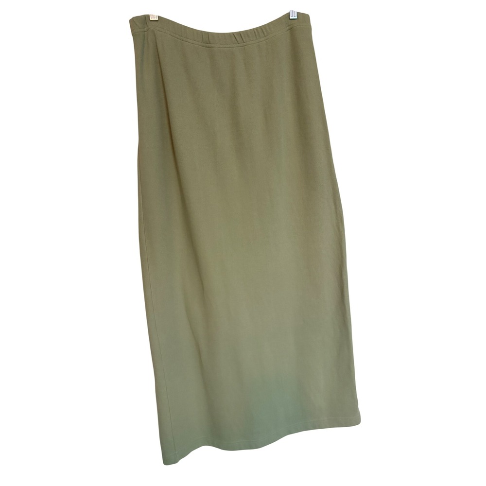 Austin Clothing Co Midi Skirt Womens L Green Excellent Cotton Ribbed Back Slit